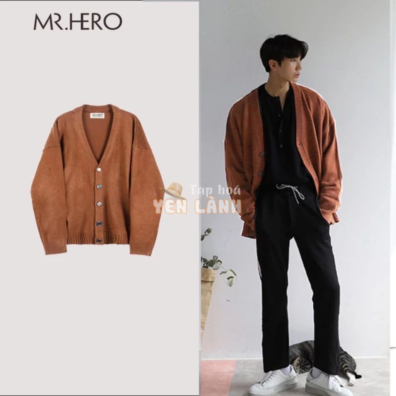 Áo khoác len cardigan nam cổ chữ V  M.RO CD04 dài tay thu đông 2023 màu nâu đen form rộng phong cách Hàn Quốc Mrhero