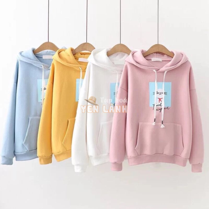 ÁO KHOÁC NỮ HOODIE CHUI ĐẦU, MẶC GIẤU QUẦN- CON MÈO DỄ THƯƠNG