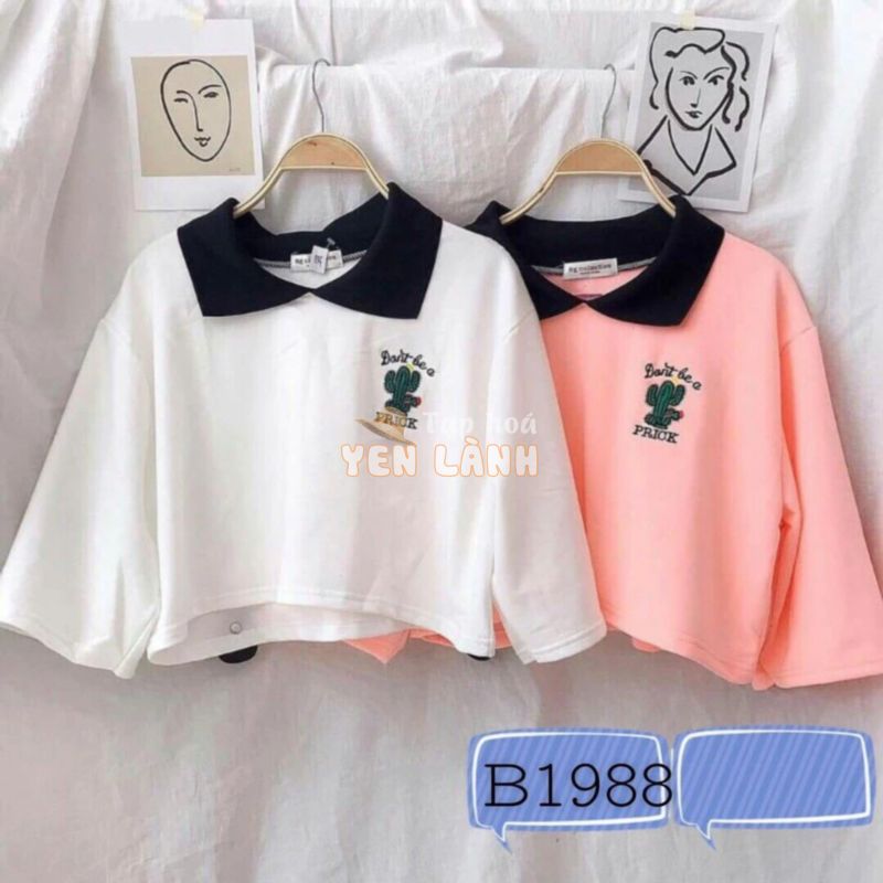 Áo Thun Có Cổ Croptop In Hình Xương Rồng Phá Cách TTS0354