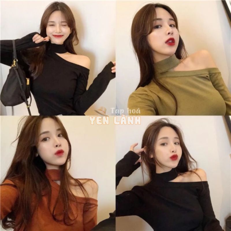 Áo len ôm lệch vai có cổ Ulzzang