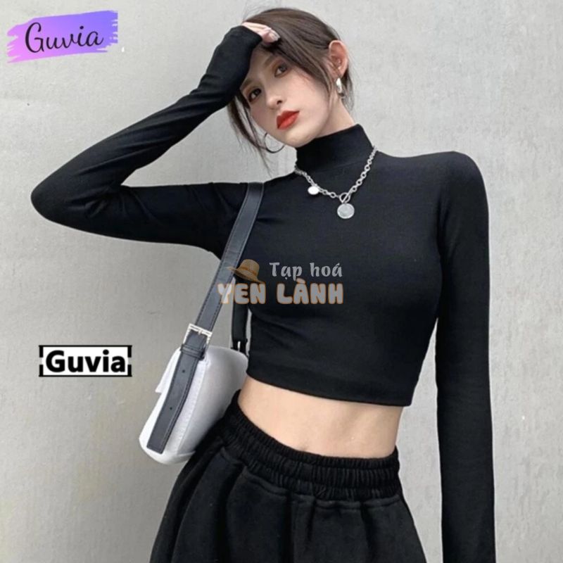 Áo Croptop Tay Dài CỔ LỌ Nữ Ôm Body Chất Tốt, Áo Thun gân kiểu nữ t dài tay mặc đẹp GUVIA CR28