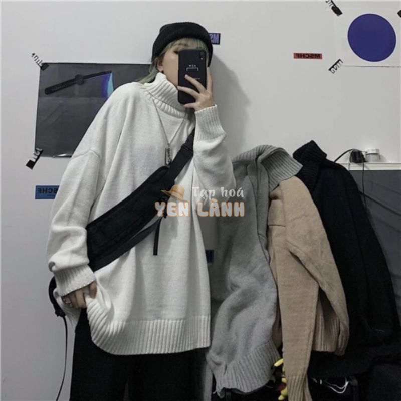 ( sẵn ) Áo len đôi cổ lọ cổ cao form rộng dáng dài oversize unisex nam nữ