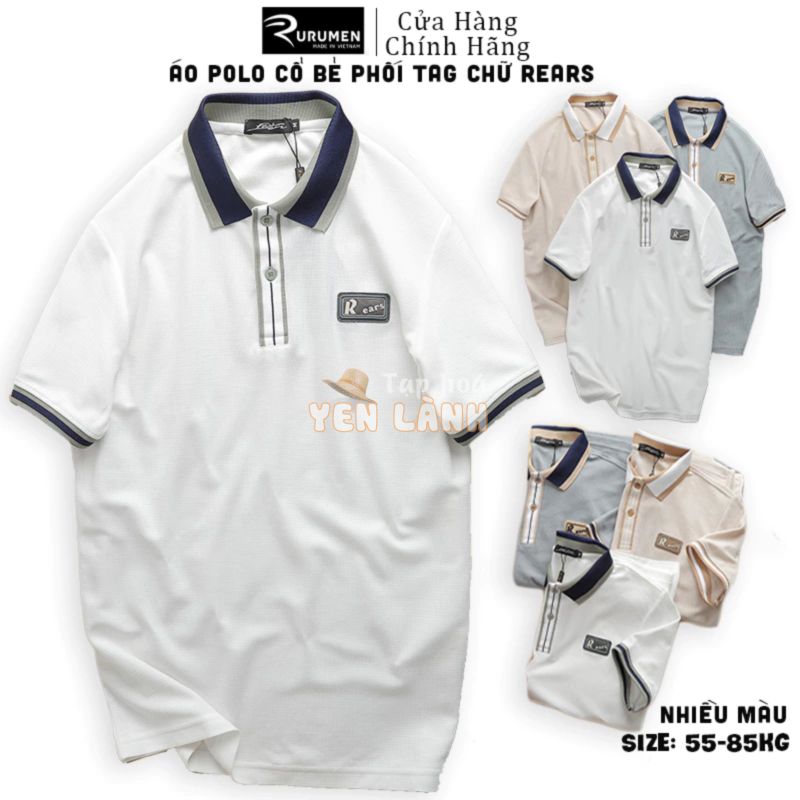 Áo Thun Nam Polo Cổ Bẻ Chất Thun Cá Sấu Cotton Lục Giác RURUMEN Có Big Size Màu Xám, Trắng, Kem