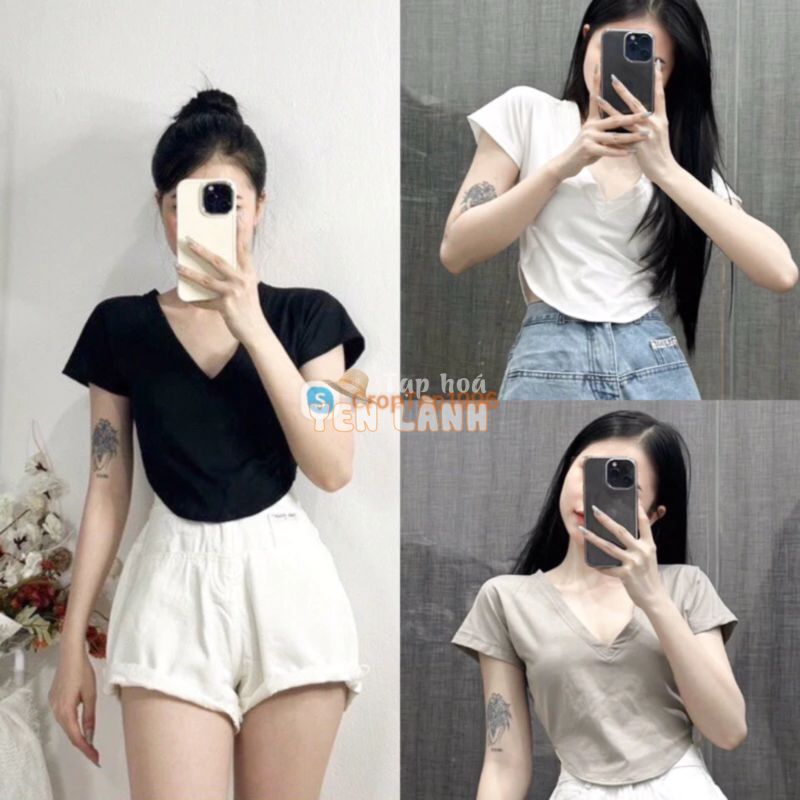 Áo phông cổ tim Croptop chất cotton mát phong cách Hàn Quốc A135