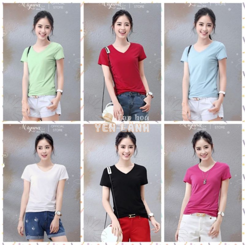 Áo Thun Trơn Nữ Cổ Tim – Áo Thun Cotton Thái Xịn Mát Mịn Đẹp Êm Mền MIYUNA