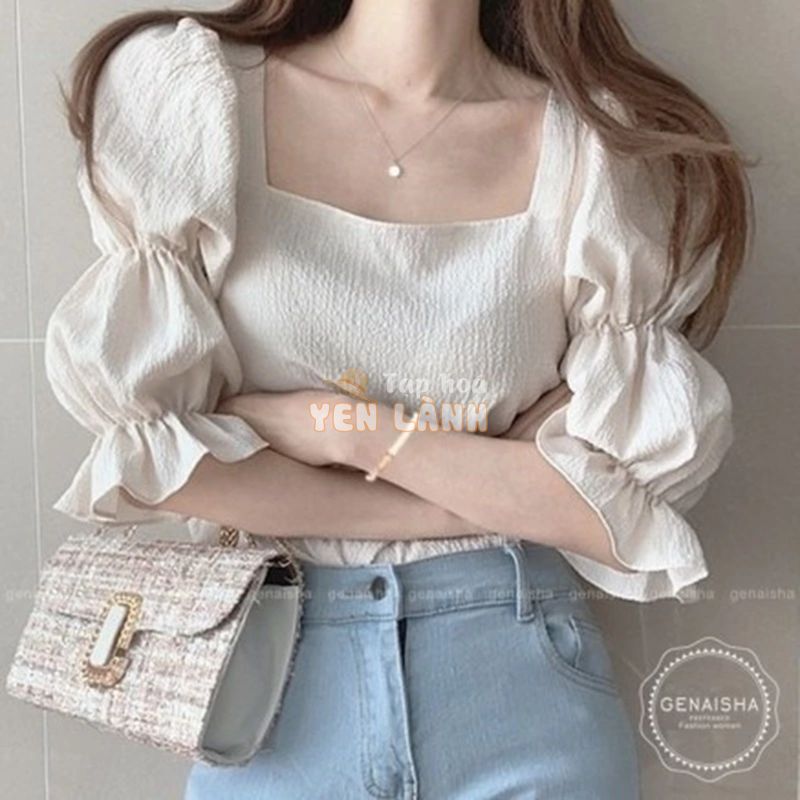 Solid simple half-sleeved shirt áo thun cổ vuông mỏng hơn look top summer all-match bottoming shirt girls quần áo quần áo cô gái hàn quốc must-have bạn gái hàn quốc chính hãng hàn quốc