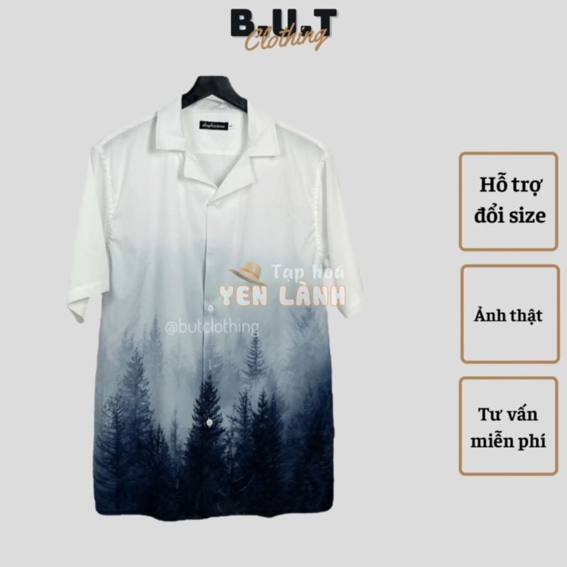 Áo sơ mi họa tiết ngắn tay IN THE FOREST trơn mềm dành cho nam nữ | BUTCLOTHING