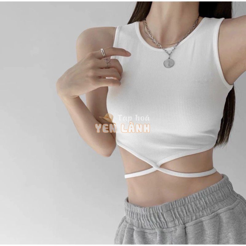 Áo Ba Lỗ Croptop Basic Chất Cotton Tăm Mềm Mịn Dây Cột Ngang Eo Siêu Hot A.B8