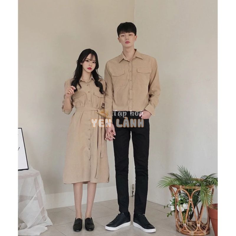 Áo đôi áo cặp ❤️FREESHIP❤️ Áo Váy đôi sơ mi dễ thương chụp ảnh đi biển nam nữ Hàn Quốc COUPLE AV130