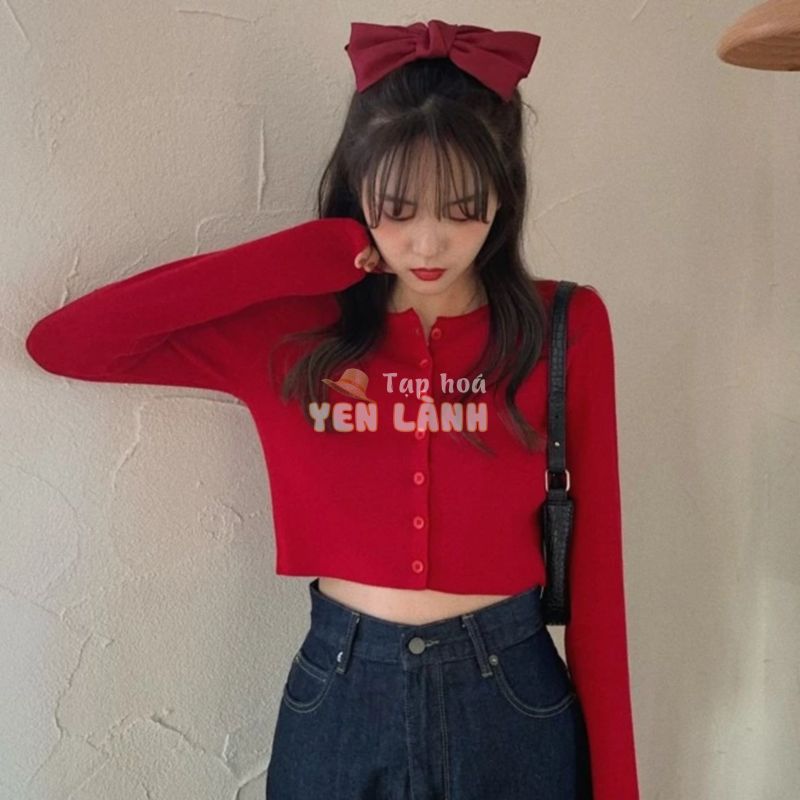 SUXI Áo Crop Top dệt kim tay dài phong cách Hàn Quốc ôm dáng