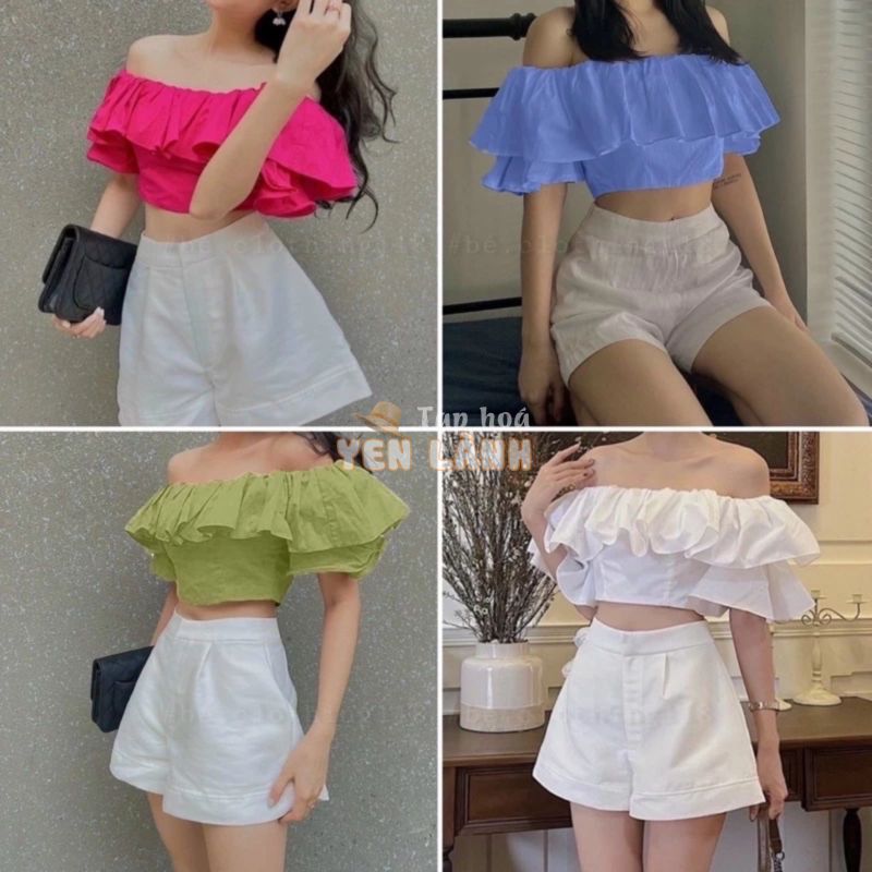 ÁO CROPTOP BẸT VAI BÈO XINH CHẠY NHÚN SAO ÔM ĐẸP A100