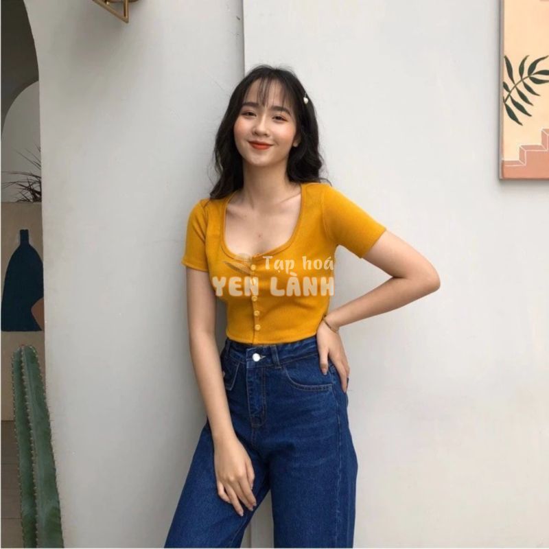 áo croptop ôm body chất liệu len tăm kiểu dáng áo croptop bó sát cực tôn dáng – áo croptop tay lỡ nhiều màu