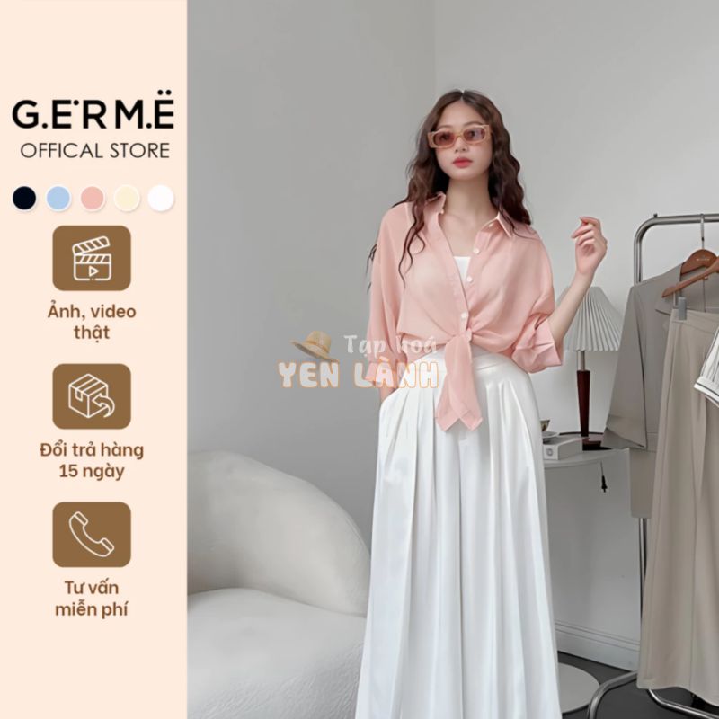 Áo Sơ Mi Voan Nữ, Áo Croptop Vạt Buộc Thắt Eo Chất Voan Mềm Dày Dặn Kèm Áo 2 Dây a238604 By Germe