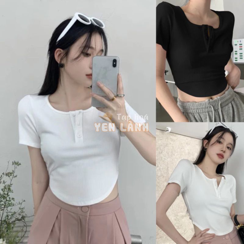 Áo croptop LORI nữ vạt bầu cúc cài – NHA