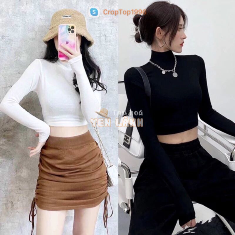 Áo nữ cổ lọ tay dài dáng Croptop cuốn hút dễ mix đồ A148