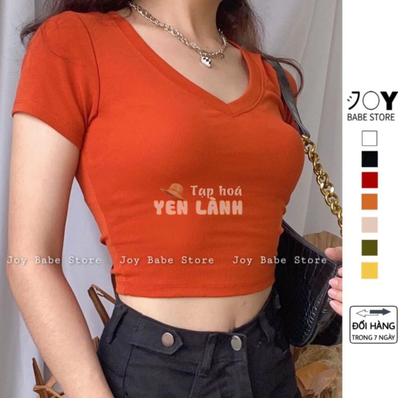 Áo croptop cổ tim Basic JOY BABE   viền cổ may ngay ngắn, thun Forever 21 co giãn 4 chiều tốt   cổ chữ V trơn CRON2 -2D