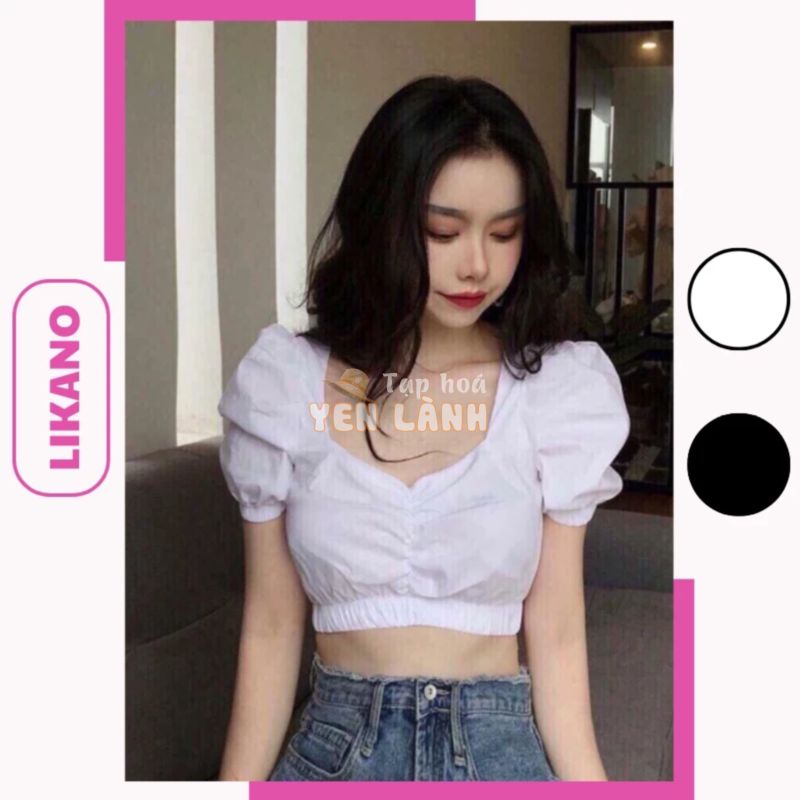 Áo croptop nữ kiểu tay phồng cổ vuông áo crt ôm tay ngắn dễ thương 2 màu LIKANO CRT51