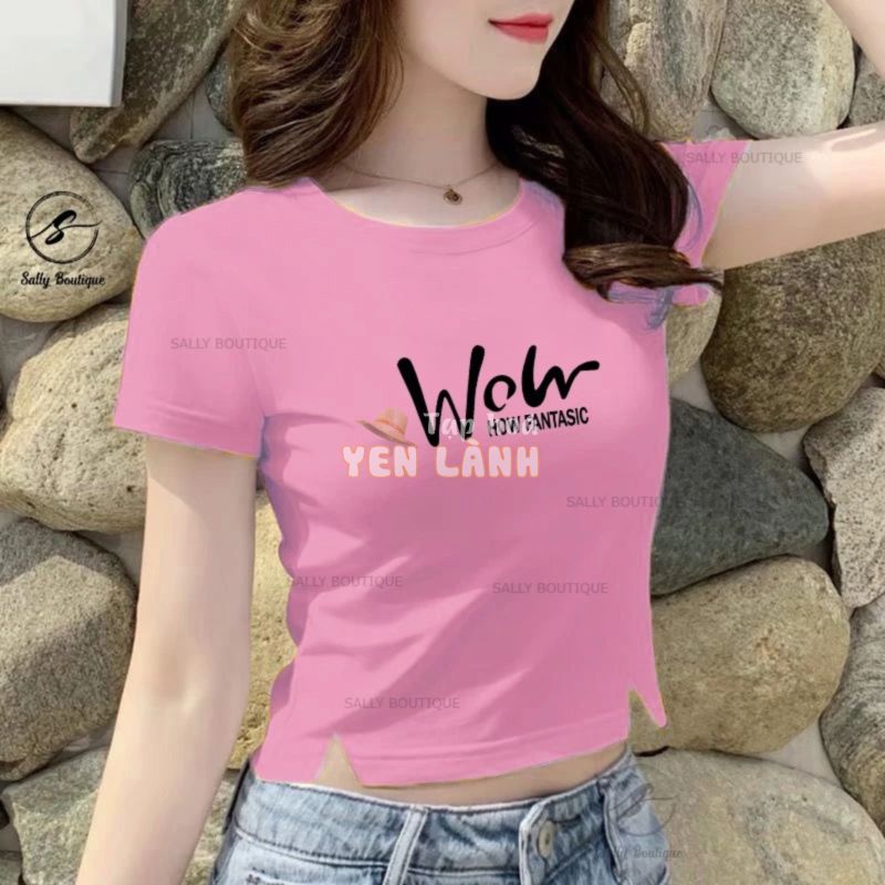 Áo Croptop Nữ Wow Thiết Kế Xẻ V Tà Trước Kiểu Dáng Hở Bụng Vải Cotton Co Giãn 4 Chiều Mặc Thoải Mái -CRT023