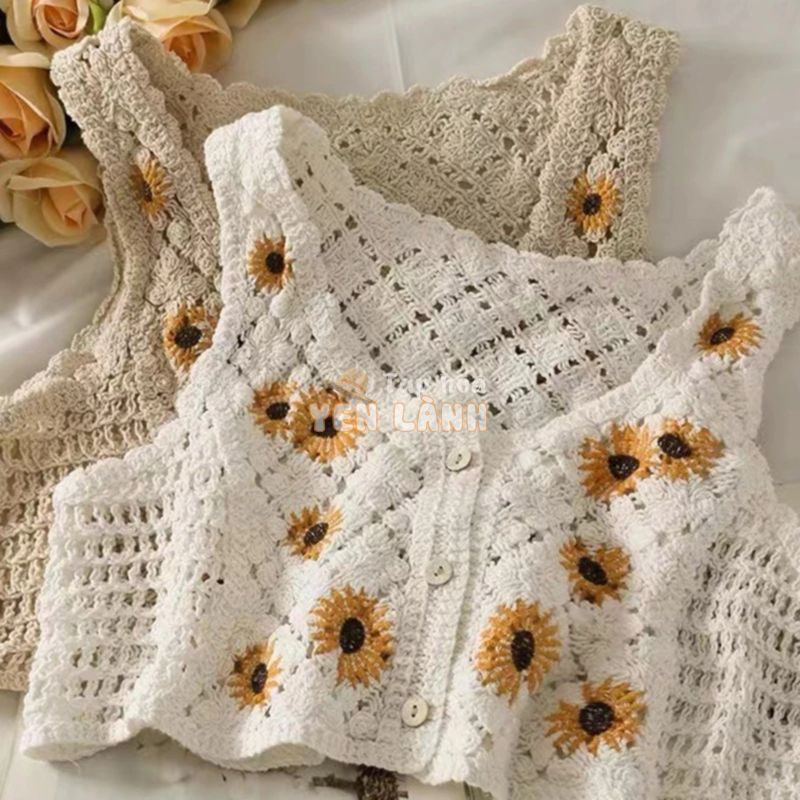 Áo Croptop Dệt Kim Không Tay Thêu Hoa Cúc Phong Cách Pháp Cổ Điển Dành Cho Nữ