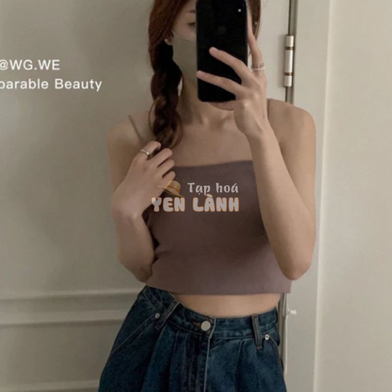 Áo 2 dây croptop len tăm nữ Bản nhỏ Áo hai dây sợi bún croptop nữ sexy