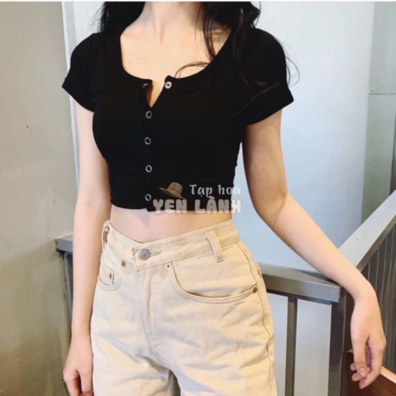 [FREESHIP 50K ÁO CROPTOP LEN TĂM NÚT BẤM THẬT