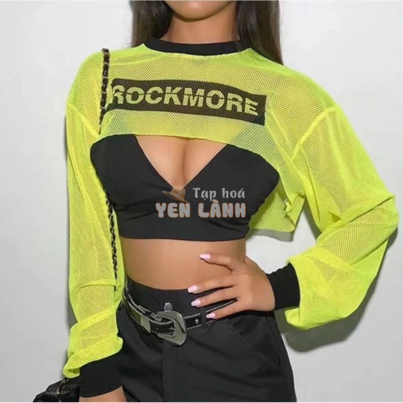 Áo croptop lưới tay dài ROCKMORE