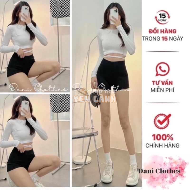 Áo croptop buộc bụng tay dài, cột dây eo tay dài B2UZ7U