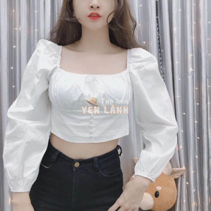 ❤️[CLIP+HÌNH THẬT]  áo croptop tay phồng cổ vuông❤️