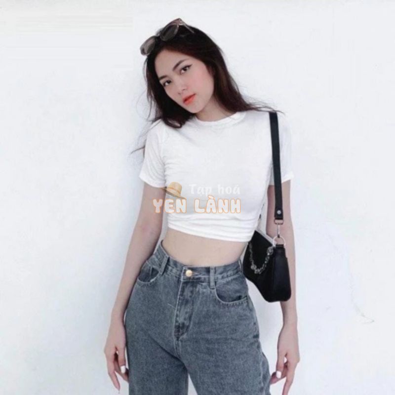 Áo croptop cổ tròn cộc tay CHIPXINHXK form dáng ôm body xinh xắn – màu Trắng