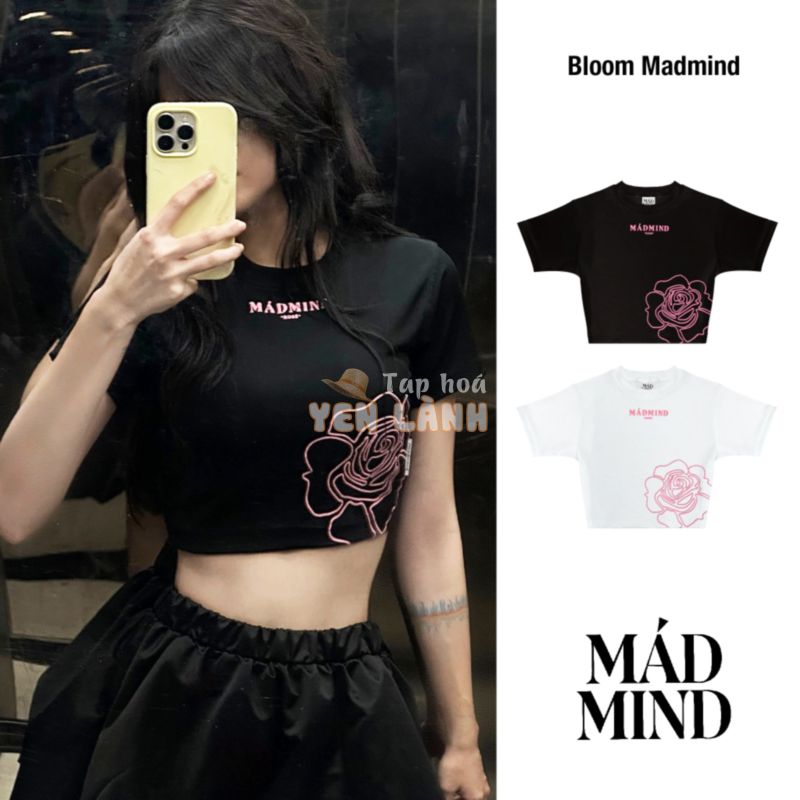 Áo Phông Croptop In Nổi Hoa Hồng Bloom Croptop Madmind Vải Thun Gân Cao Cấp, Form Ôm Body Sang Chảnh – Màu Đen / Trắng