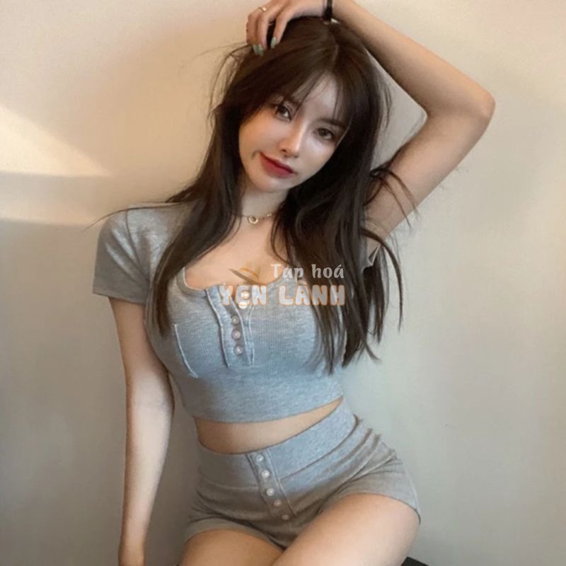 Suit Short Sleeve Shirt + Mini Shorts Crop Top High Waist Shorts Women’s Fashion