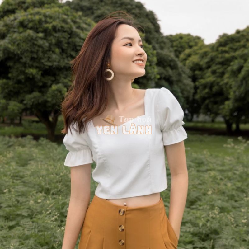 Áo croptop, croptop nữ, Masie Tay Bồng Xinh Xắn Chất Liệu Thô Lụa Tơ Cao Cấp As004