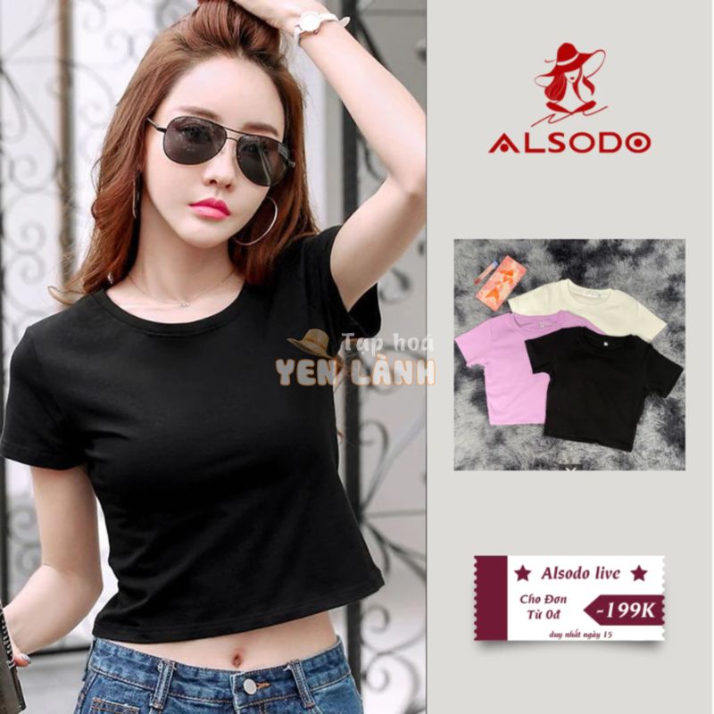 Áo thun croptop cổ tròn ngắn tay dáng ôm vải thun Bozip crop co giãn – ALSODO