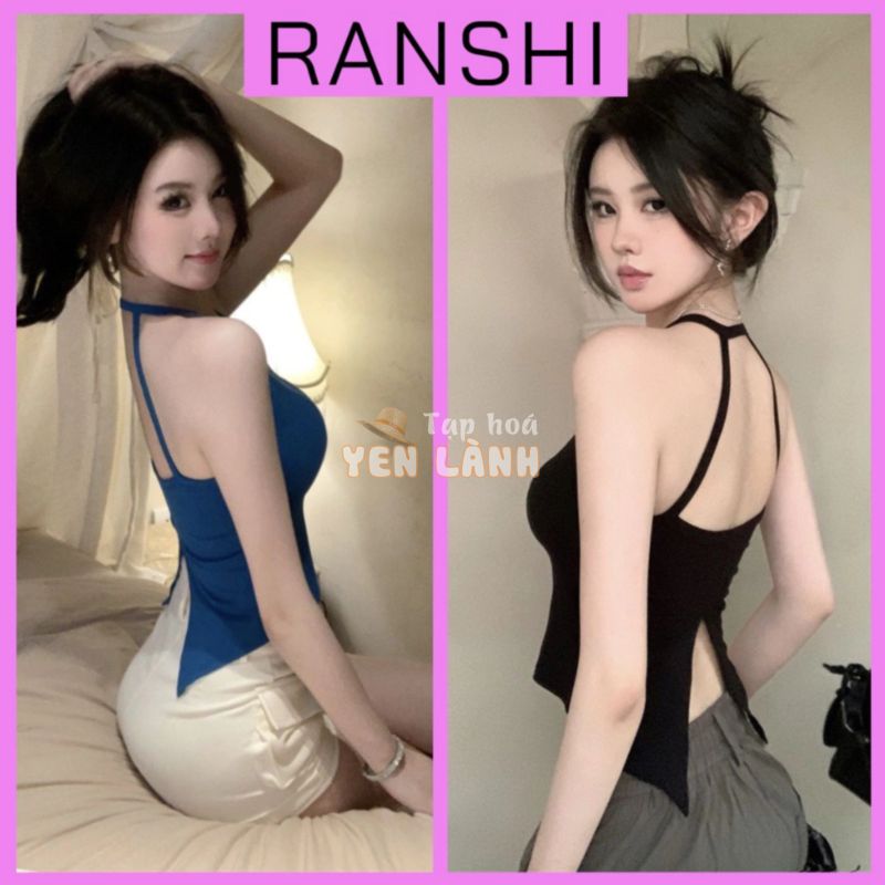 [CÓ MÚT] Áo Hai Dây Croptop Cách Điệu Cổ Yếm Xẻ Lưng RANSHI Có Sẵn Đệm Mút Ngực Siêu Xinh Mặc Đi Chơi Đi Biển – RA161