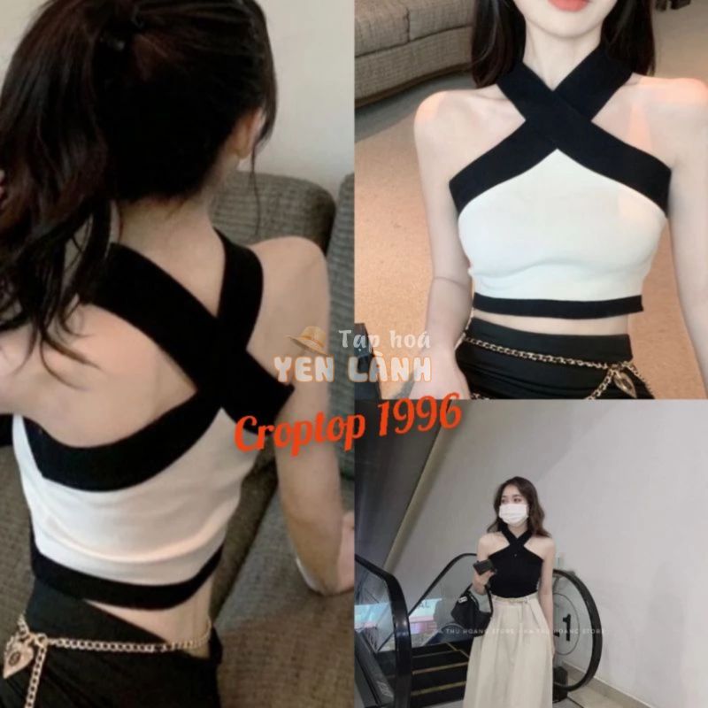 Áo LEN TĂM Croptop kiểu yếm phối màu CÓ LÓT NGỰC – áo M bigsize nữ mã A12