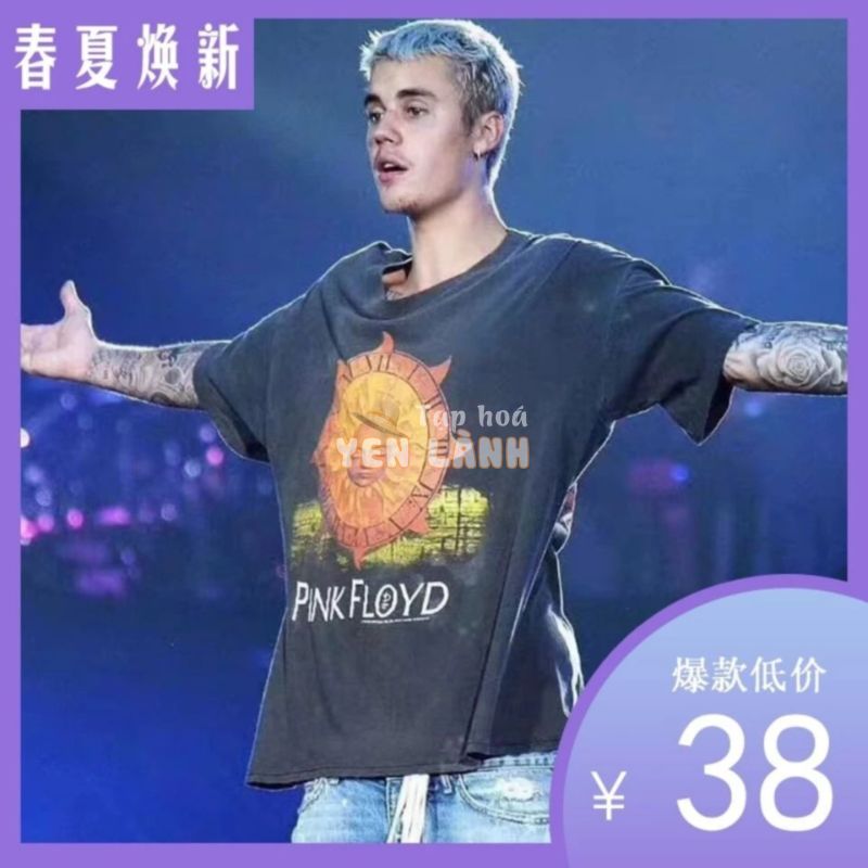 C395 _ Justin Bieber Cùng Phong Cách Của Thần Mặt Trời Sợ Chúa Marilyn Manson Áo Thun Đen Âu Mỹ Sle Ngắn