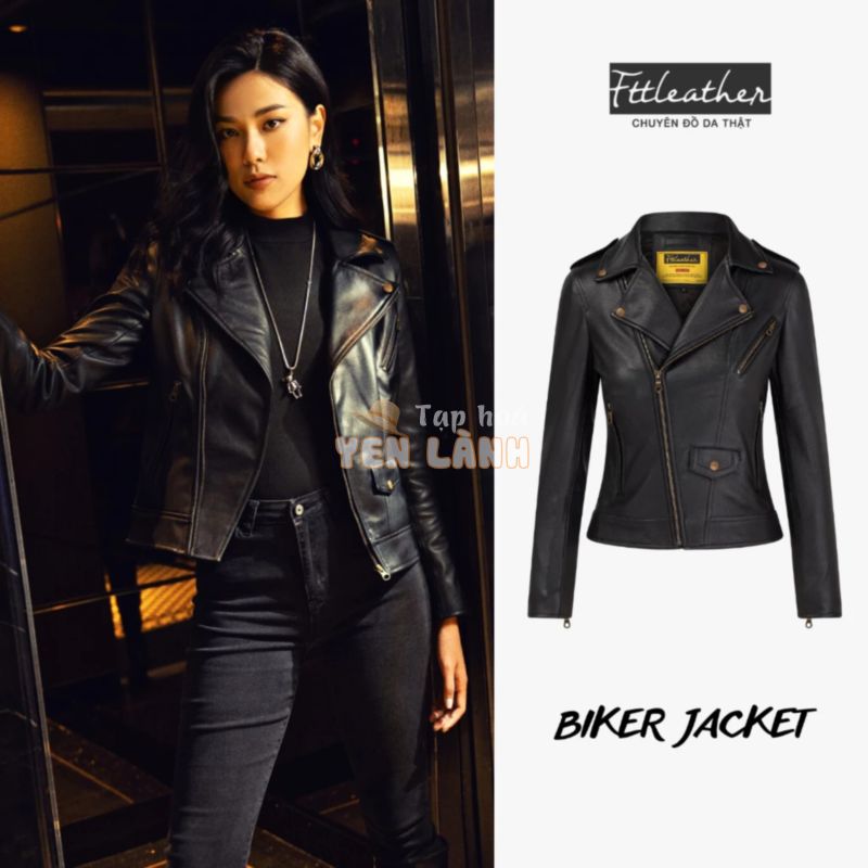 Áo Da Nữ FTT Leather Biker Jacket Da Dê Cúc Khoá Đồng Cao Cấp, Trẻ Trung, Bảo Hành Da Thật 100%