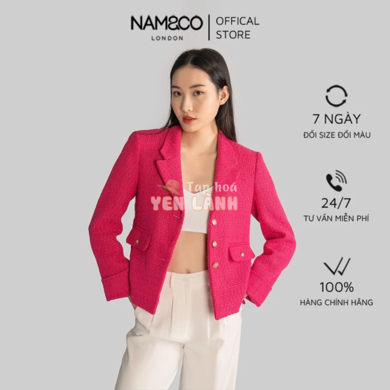 Áo khoác dạ tweed nữ Namandco mỏng nhẹ hàng thiết kế 2 lớp cao cấp trẻ trung size S M L màu hồng J10068