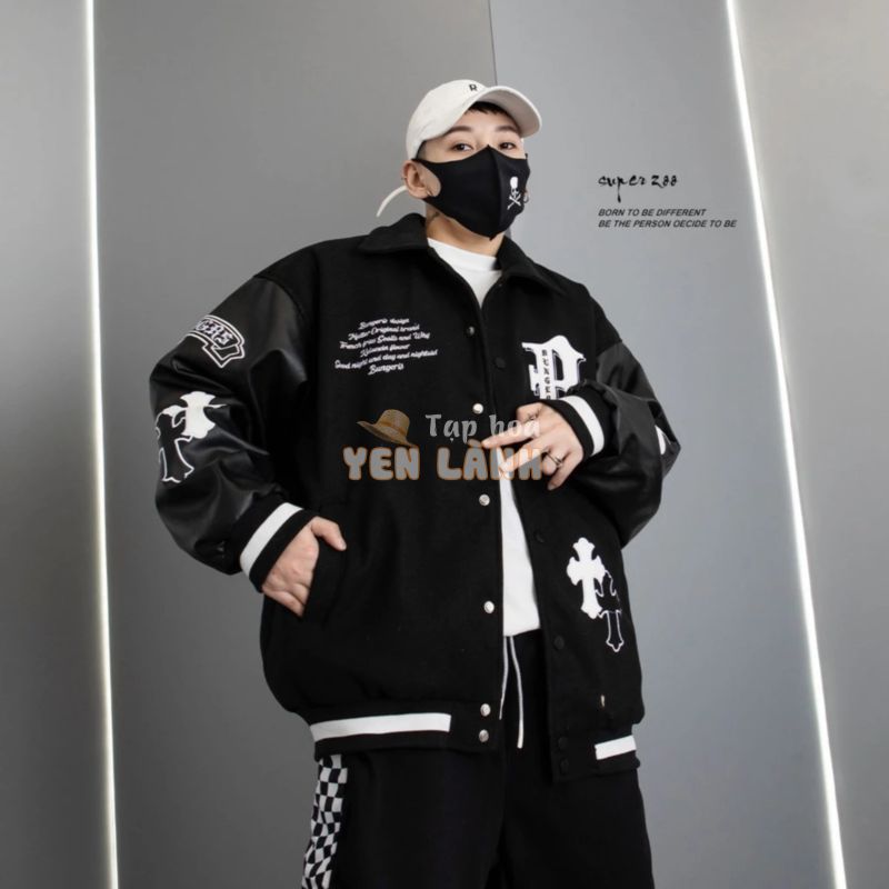 varsity jacket áo varsity jacket áo khoác varsity jacket varsity jacket nam varsity jacket 2hand áo varsity jacket nam varsity jacket bomber Áo Khoác Bóng Chày Da PU Dáng Rộng Màu Đen Thời Trang Xuân Thu 2022 Cá Tính Cho Nam