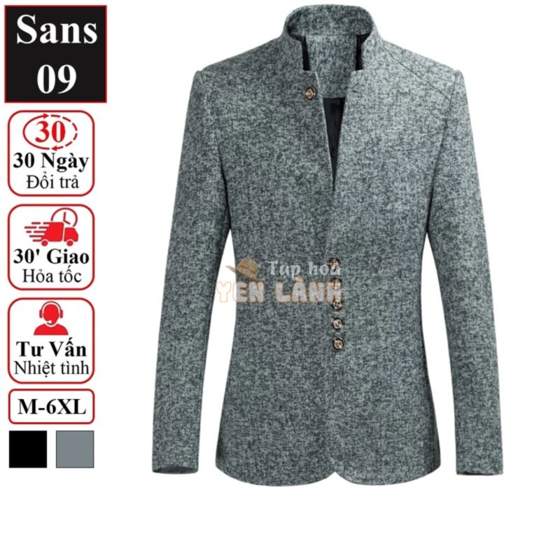 Áo blazer nam hàn quốc dáng ngắn Sans09 khoác chất dạ nhẹ cổ tàu bigsize to XXL XXXL XXXXL 4XL 5XL 6XL 90KG 100KG 110KG