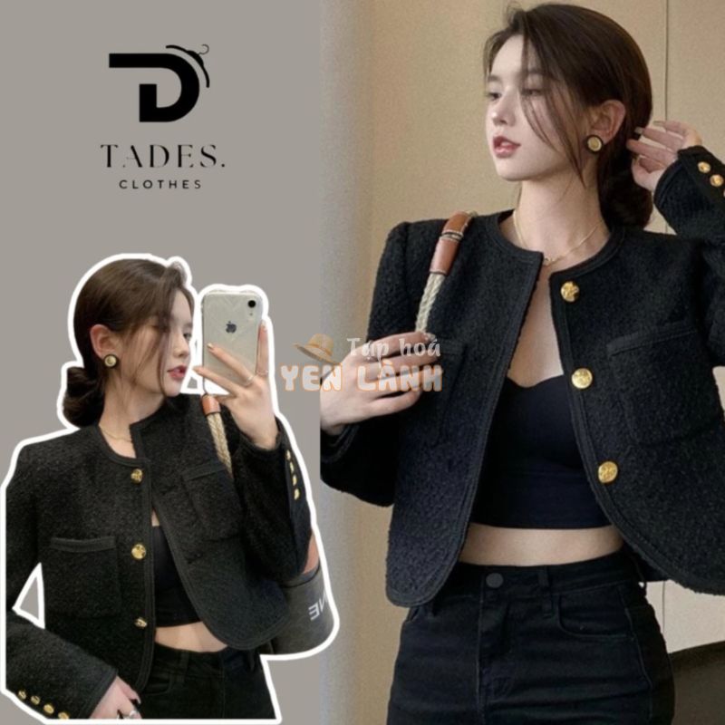 Áo Khoác Dạ Tweed Nữ – Áo Khoác Dạ Nữ Dáng Ngắn 2 Lớp Cúc Vàng Sang Chảnh Hàng QC A466