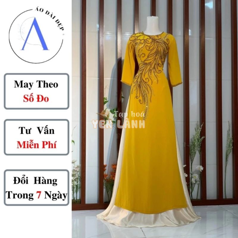 Áo dài đẹp – Áo dài cho mẹ cô dâu chú rể màu vàng trẻ trung ADM016