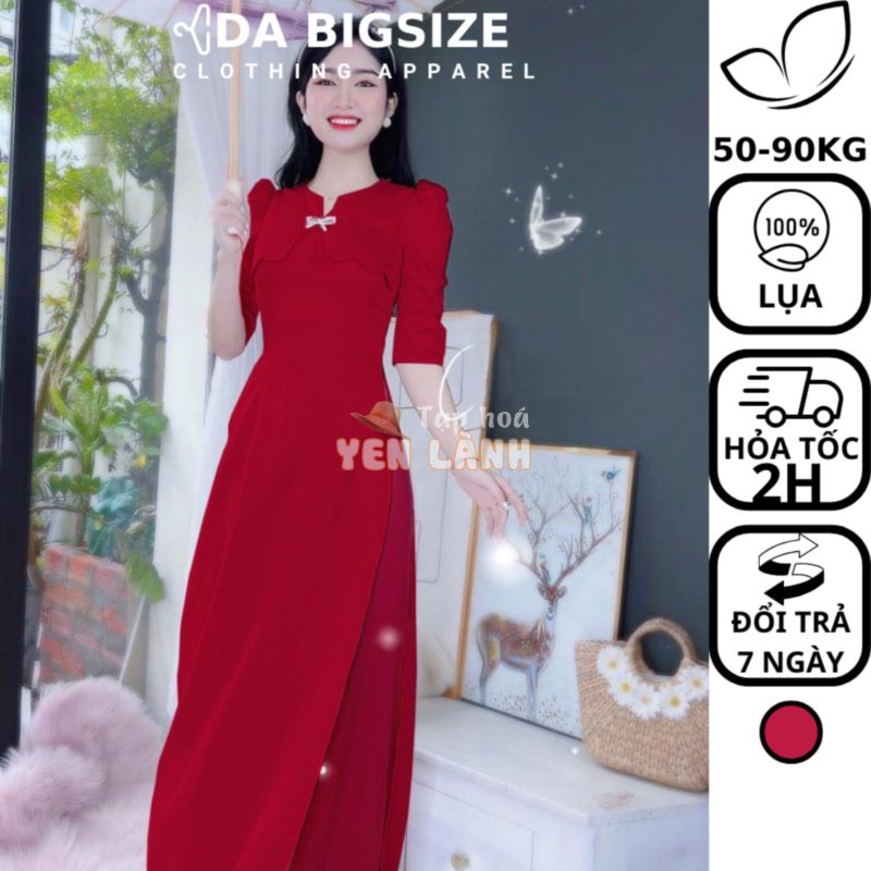 DA BIGSIZE – Áo Dài Cách Tân Nữ Bigsize Cổ Tròn Tay Lỡ Nơ Đá Đắp Ngực Chất Lụa Chéo Mềm Mại Dành Cho Người Mập 50-90kg