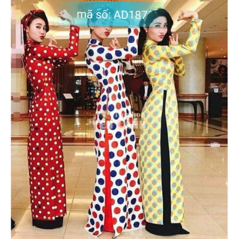 Màu đỏ có 5XL Set Áo Dài Cách Tân cô ba sài gòn chấm bi phối màu CÓ SIZE LỚN AD187