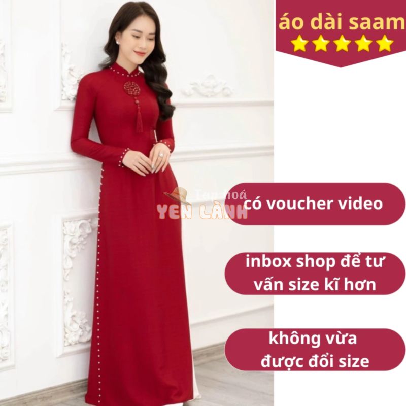 Áo dài cô dâu đỏ đô, trắng , áo dài saam cưới mặc ăn hỏi chữ hỉ, tà đính hạt chất lụa vân gỗ cao cấp