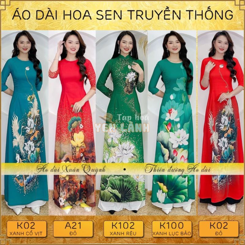 Áo Dài Truyền Thống Hoa Sen, Duyên Dáng Thanh Lịch Sang Trọng Lụa Habutai – Áo Dài Xuân Quỳnh