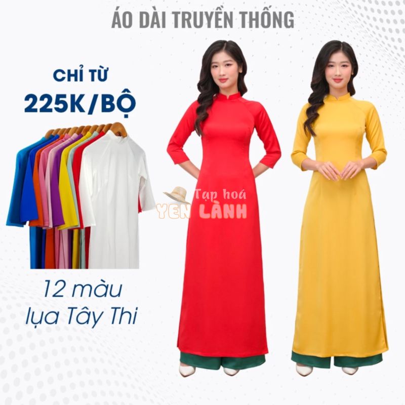 Áo dài nữ trơn đủ màu đủ size may sẵn cổ cao 2cm, vải lụa tây thi thoáng mát, mặc đám cưới hỏi, học sinh đi học mặc đẹp