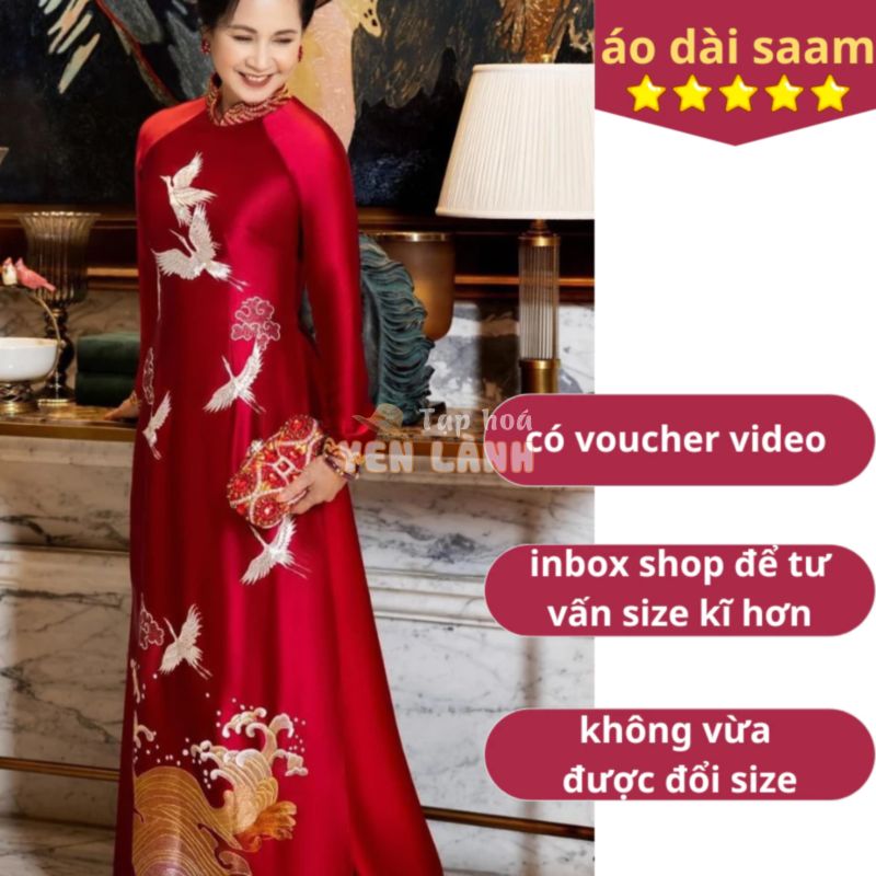 Áo Dài bà sui màu ĐỎ,áo dài saam cover cho mẹ cô dâu trung niên lụa tô châu cao cấp, đính thủ công