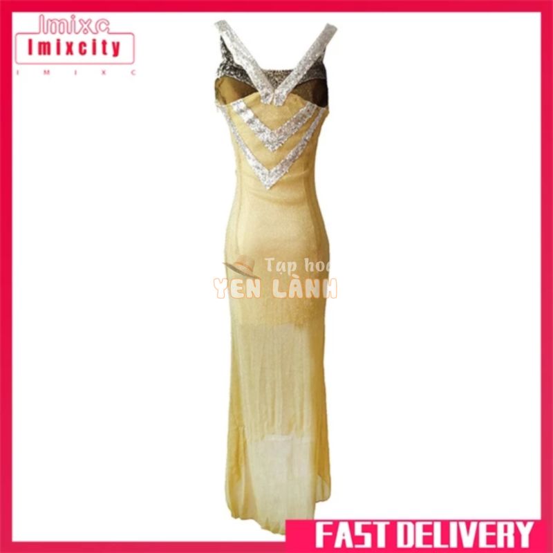 Imixcity 100% polyester váy yếm gợi cảm sequin gown áo dài