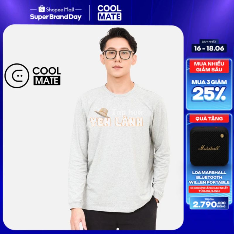 [17-18.6 Mua 3 giảm 25%]Áo thun nam DÀI TAY Cotton Compact Premium chống nhăn thương hiệu Coolmate